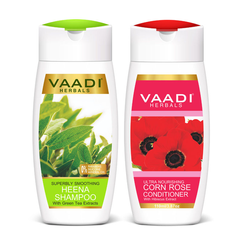 Vaadi Herbals Superbly Smooothing Heena Shampoo With Corn Rose Conditioner - Pack of 2