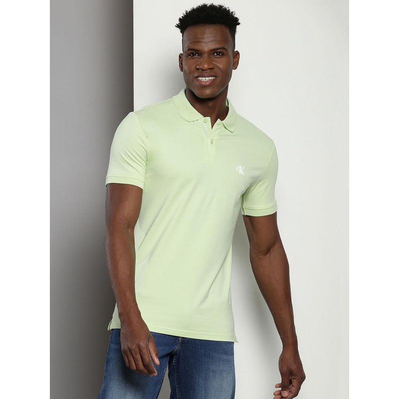 Calvin Klein Men Green Cotton Solid Slim Fit Polo T-Shirt (M)