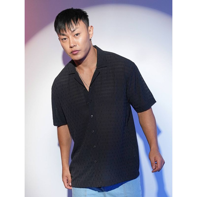 Campus Sutra Men's Midnight Black Oversized Woven Casual Shirt (S)