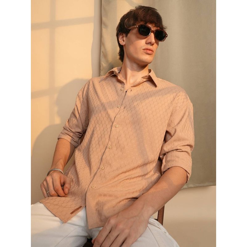 Campus Sutra Men's Beige Woven Oversized Casual Shirt (S)
