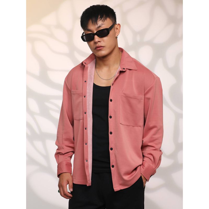 Campus Sutra Men's Pink Spread Collar Oversized Casual Shirt (S)