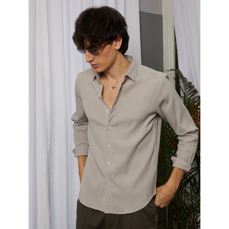 Campus Sutra Men's Ecru Beige Vertical Tactile Casual Shirt (L)
