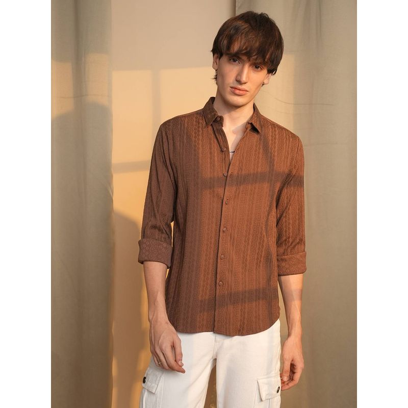 Campus Sutra Men's Brown Woven Casual Shirt (L)