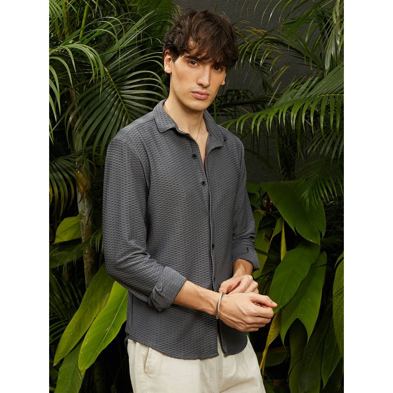 CAHOOT Men's Space Grey Hive Textured Casual Shirt (L)