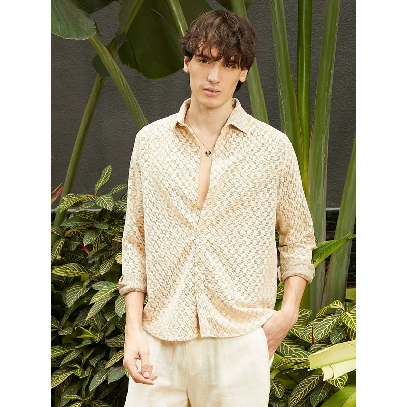 Campus Sutra Men's Salt Box Beige Textured Casual Shirt (M)