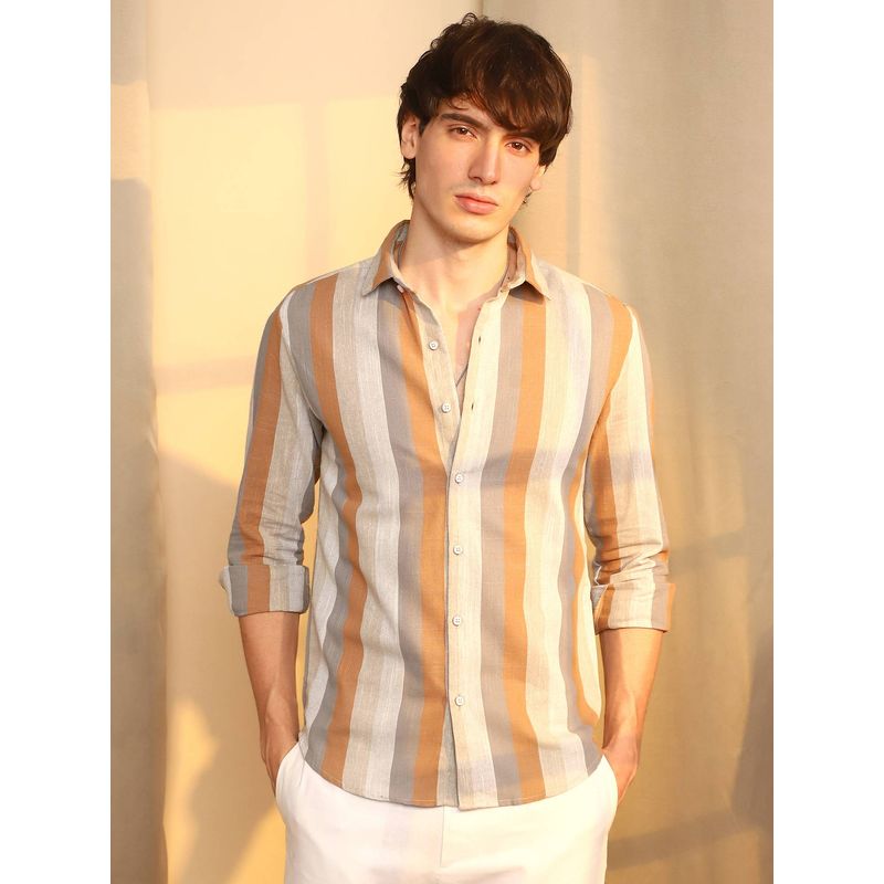 Campus Sutra Men's Multi-Color Striped Casual Shirt (L)