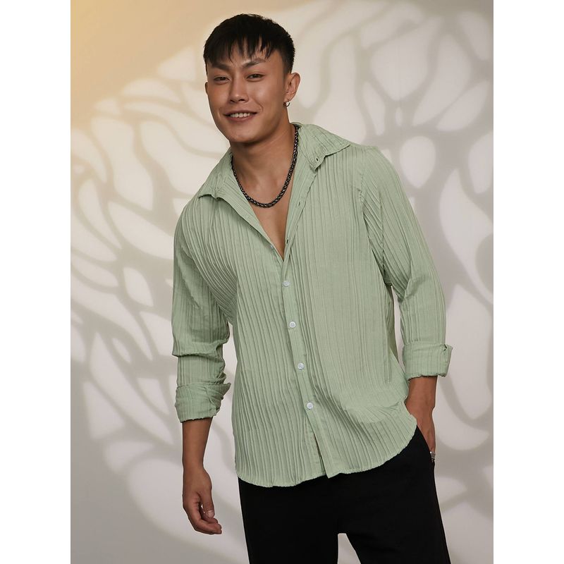 Campus Sutra Men's Green Spread Collar Casual Shirt (S)