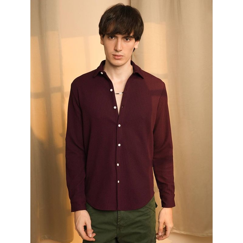 Campus Sutra Men's Maroon Textured Casual Shirt (M)