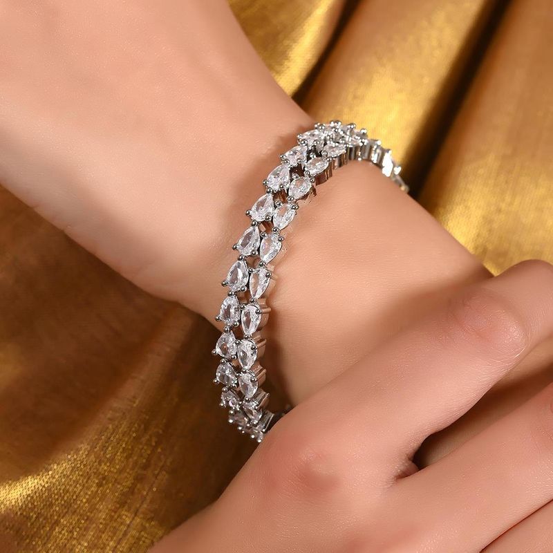 Ratnavali Jewels Silver Plated White American Diamond Cubic Zirconia Pear Bangles (2.8)