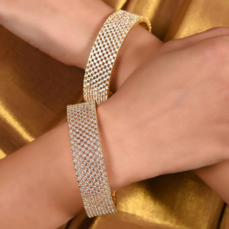 Ratnavali Jewels Gold Plated American Diamond Cubic Zirconia Kada Bangles (2.8)