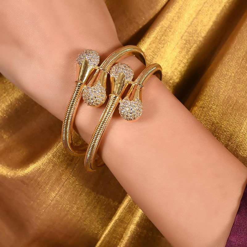 Ratnavali Jewels Bracciale Kada Sposa - Zirconia Cubica Tono Oro Bianco - Gioiello Moda Bollywood