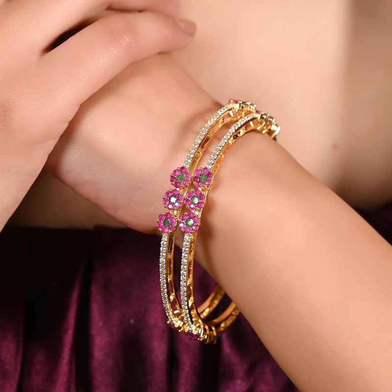 Ratnavali Jewels Bracciali Indiani In Tono Oro Rosso Con Zirconia CZ - Eleganti Gioielli Moda Donna - Prodotto Dall'India