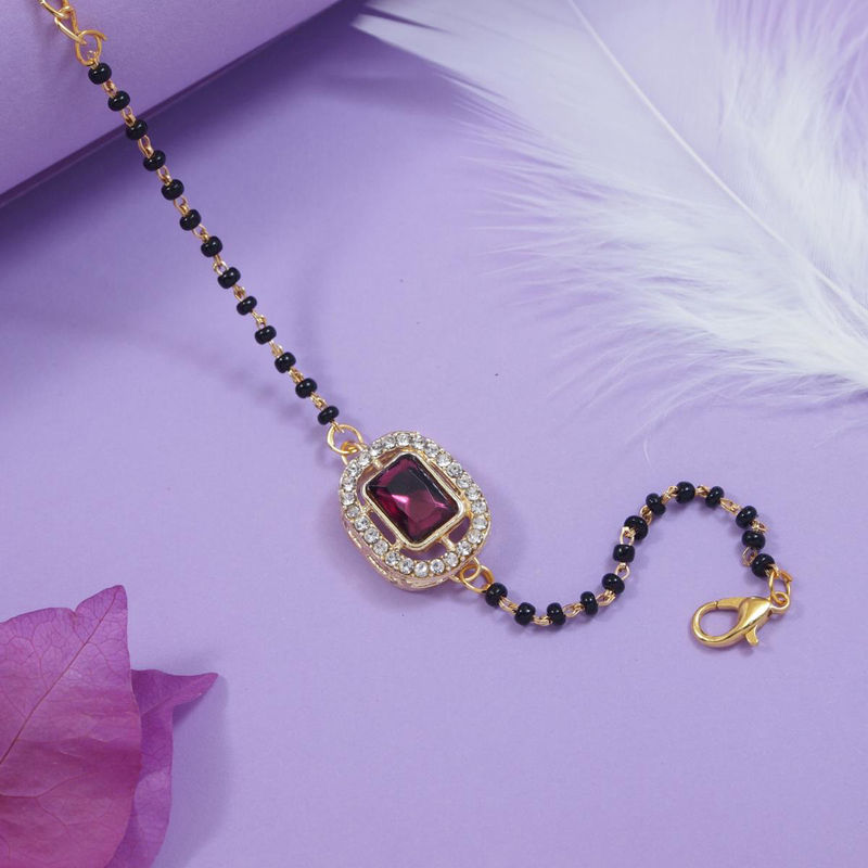 Elegant Kundan Stone Mangalsutra Bracelet Rakhi Set With Roli Chawal & Card For Brother/Bhabhi - Rakshabandhan Gift (R134-CO) - View #7