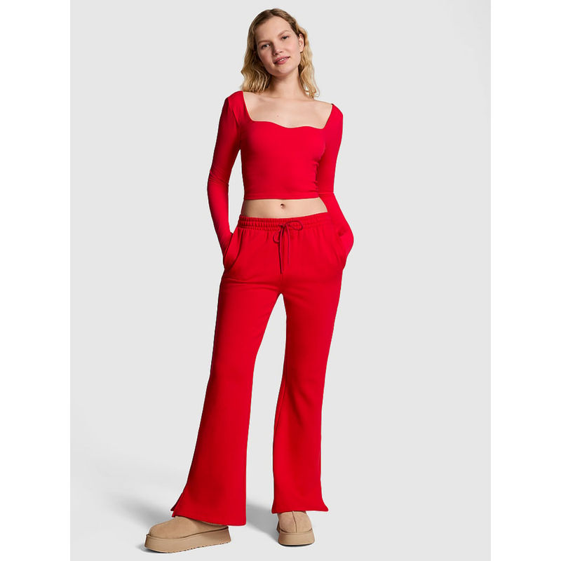 Victoria's Secret PINK Ivy Fleece Split-Hem Flare Sweatpants - Red (XL REG)