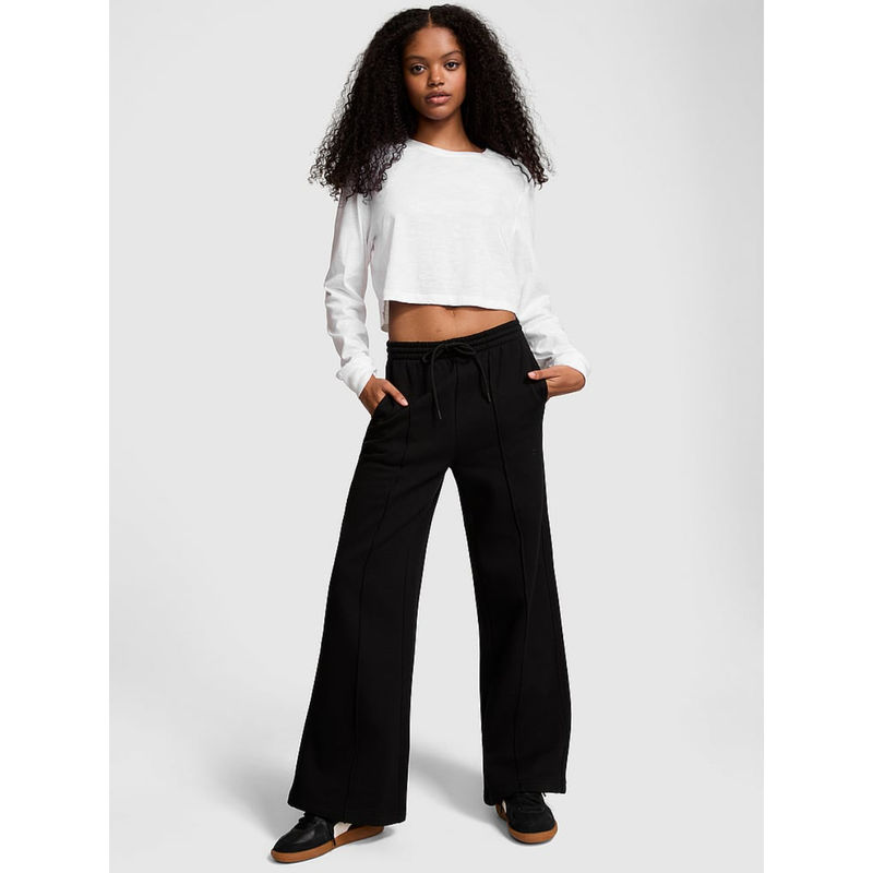 Victoria's Secret PINK Ivy Fleece Wide-Leg Sweatpants - Black (S)