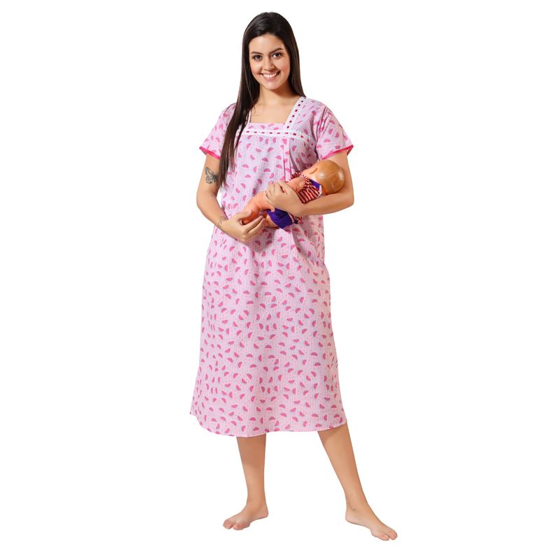 PIU Womens Materntiy-Feeding Nighty Pink (M)
