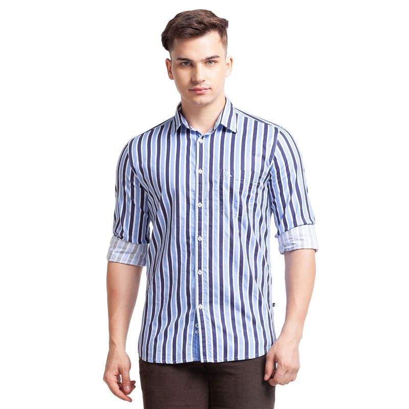 Parx Stripes Blue Casual Shirt (39)
