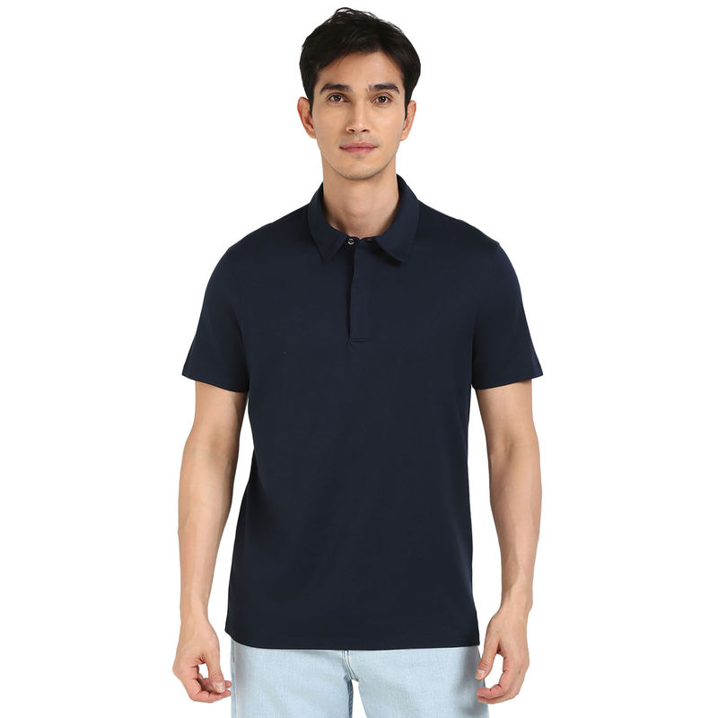 Calvin Klein Navy Blue Solid Regular Fit Polo T-Shirt (XL)
