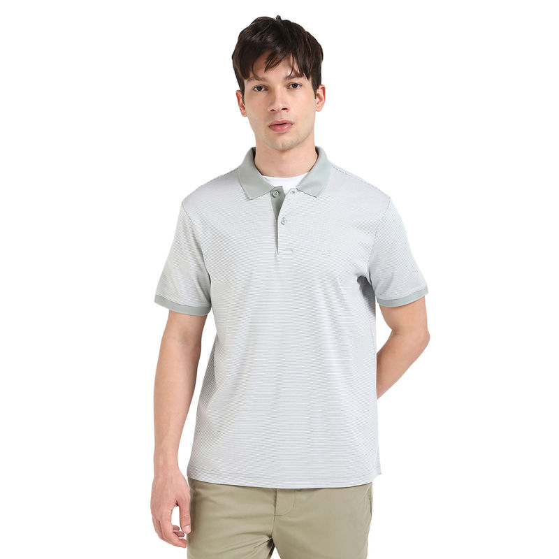 Calvin Klein Grey Stripes Regular Fit Polo T-Shirt (XL)