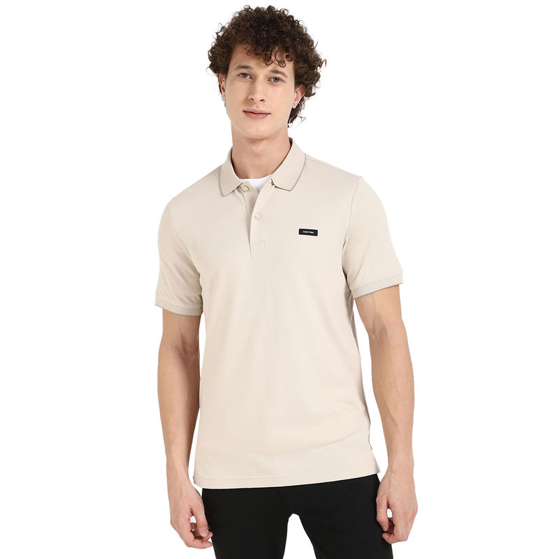 Calvin Klein Beige Solid Slim Fit Polo T-Shirt (2XL)