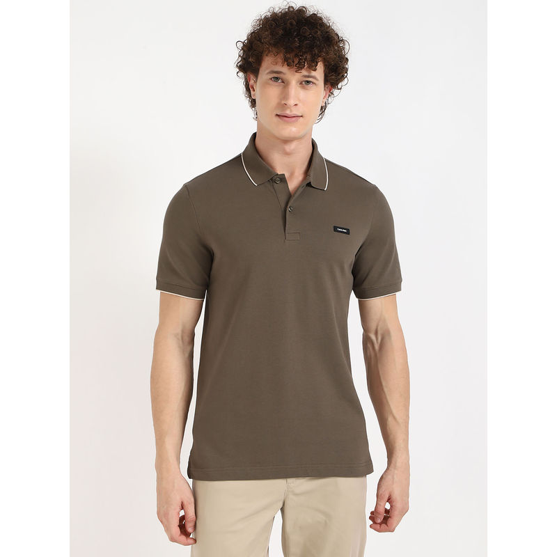 Calvin Klein Khaki Solid Slim Fit Polo T-Shirt (XL)