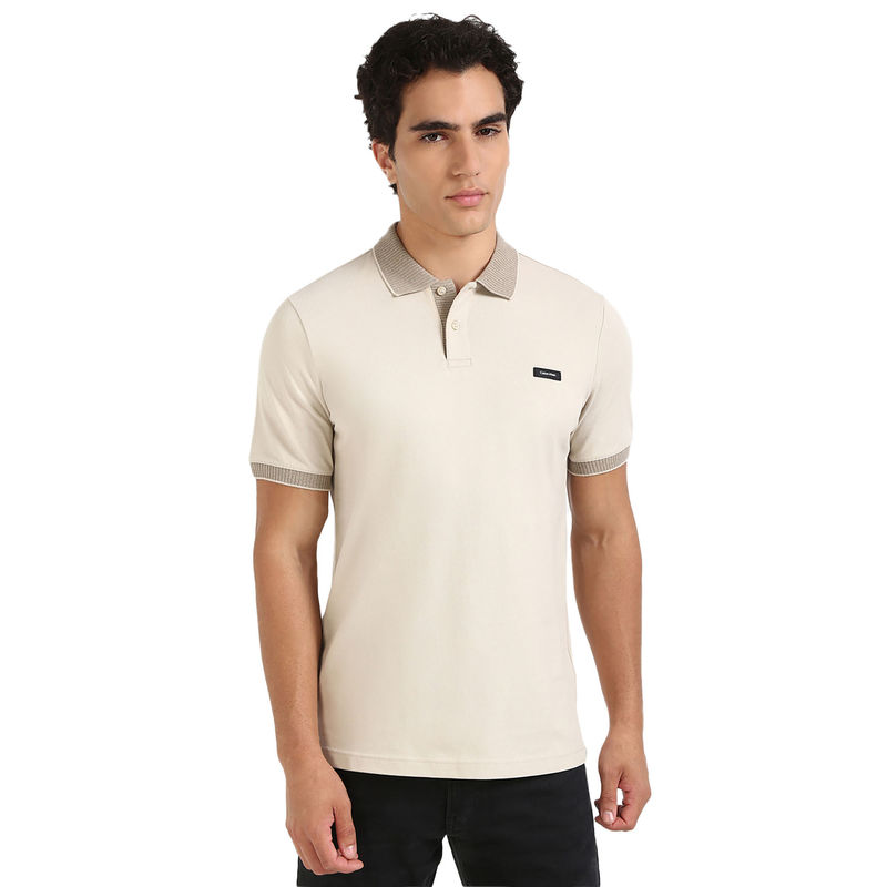 Calvin Klein Beige Solid Slim Fit Polo T-Shirt (L)