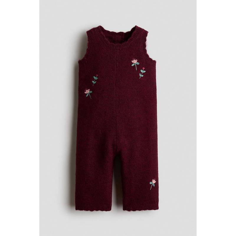 H&M Girls Red Embroidery-Detail Knitted Romper Suit (4-6 Months)