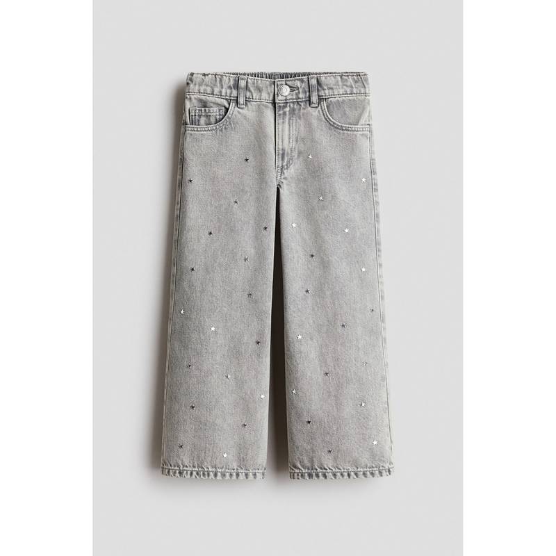 H&M Girls Grey Motif-Detail Wide Leg Jeans (3-4 Years)