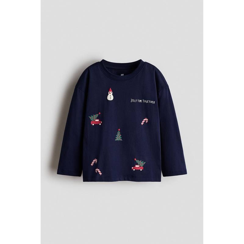 H&M Boys Navy Blue Printed Long-Sleeved T-Shirt (1.5-2 Years)