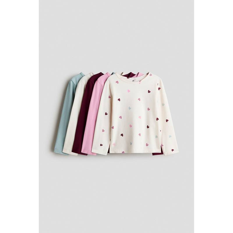 H&M Girls Multi-Color 5-Pack Long-Sleeved T-Shirts (2-4 Years)