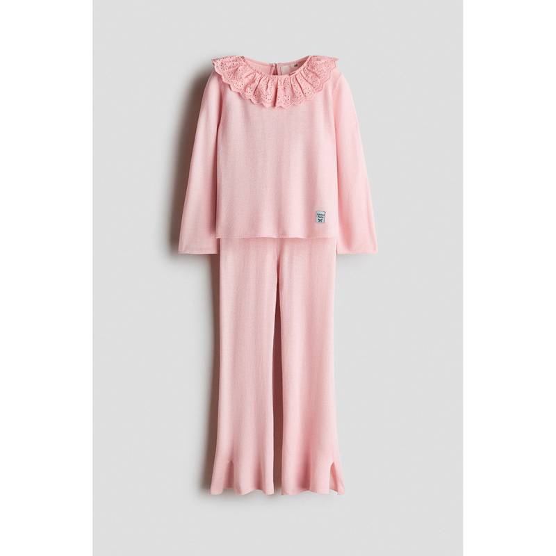 H&M Girls Pink 2-Piece Fine-Knit Top And Trouser (1.5-2 Years)