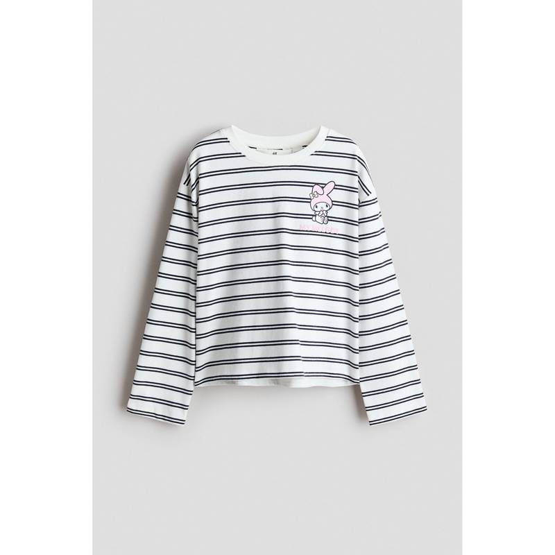 H&M Girls White Print-Motif Long-Sleeved T-Shirt (8-10 Years)