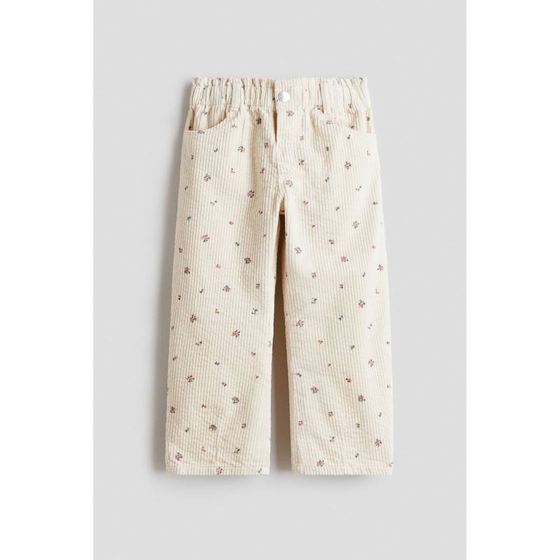 H&M Girls White Corduroy Barrel-Leg Trousers (1.5-2 Years)