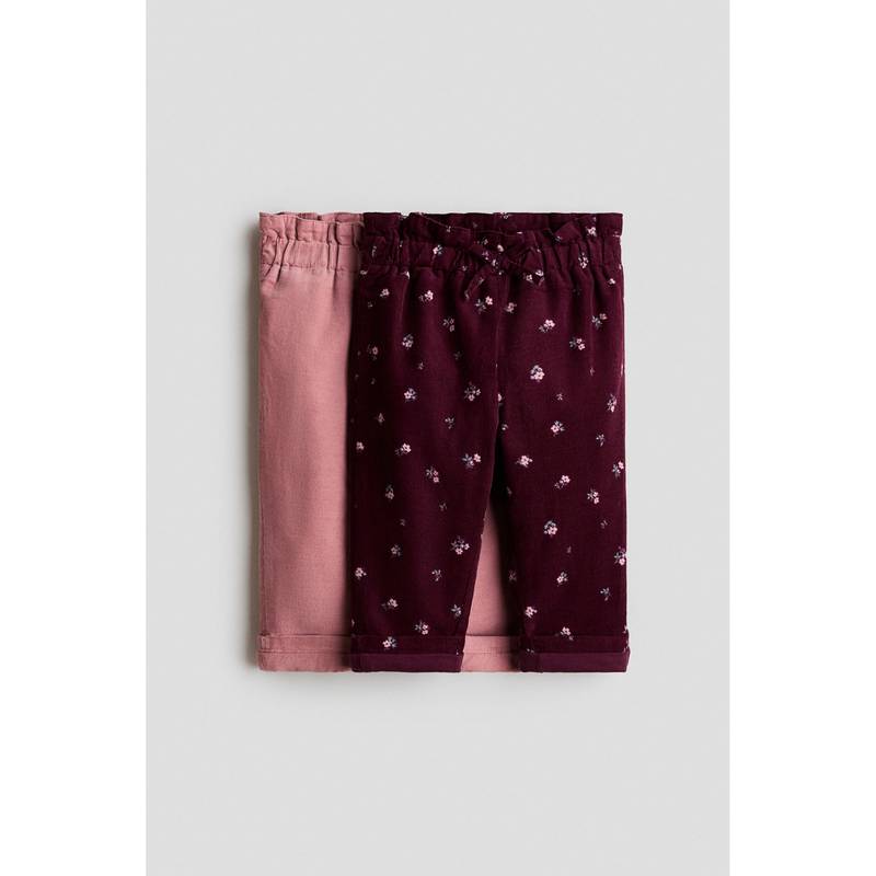 H&M Girls Multi-Color 2-Pack Cotton Corduroy Trousers (6-9 Months)