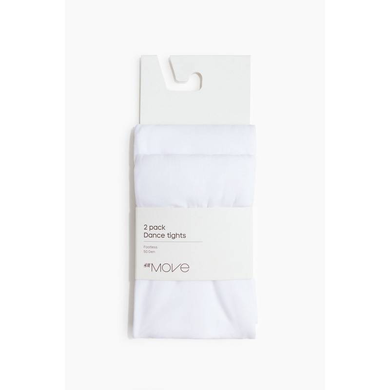 H&M Girls White 2-Pack Sheer Leggings (6-8 Years)