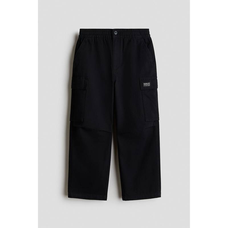 H&M Boys Black Cotton Cargo Trousers (10-11 Years)