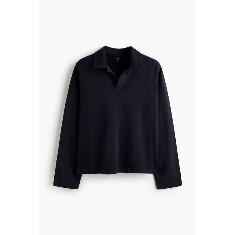 H&M Men Navy Blue Oversized Polo T-Shirt - Image 1