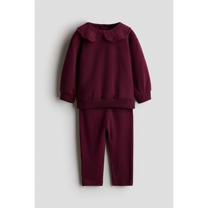 H&M Girls Maroon 2-Piece Top And Leggings (1-2 Months)