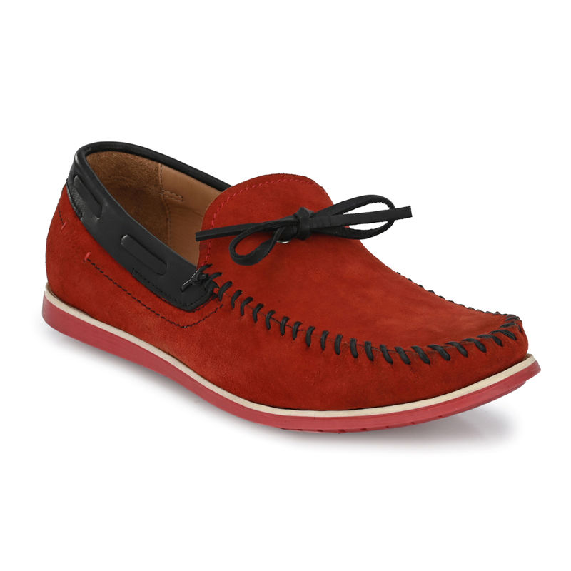 Hitz Red Leather Boat Shoes - Uk 6