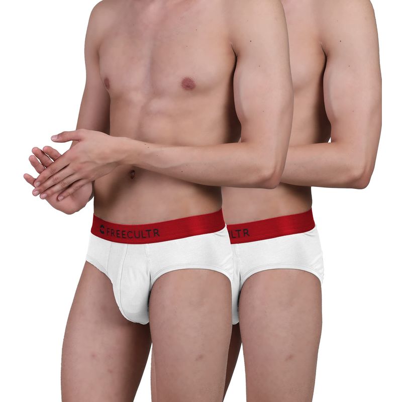 FREECULTR Mens Underwear AntiBacterial Micromodal AntiChaffing Brief, Pack of 2 - White (S)
