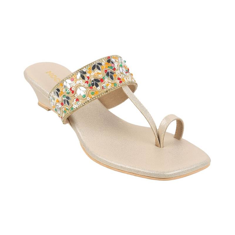 Mochi Women Synthetic Beige Wedge Sandals (EURO 36)