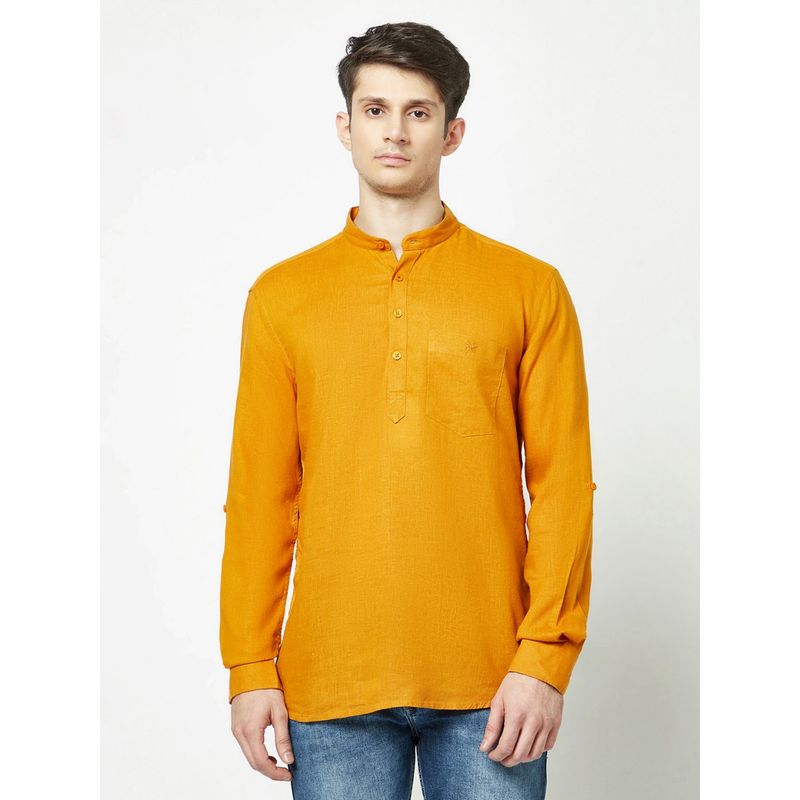 CRIMSOUNE CLUB Men Mustard Shirt Style Short Kurta (L)