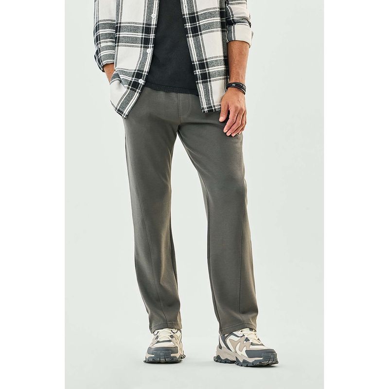 Snitch Mens Grey Cotton Blend Solid Trackpant (34)