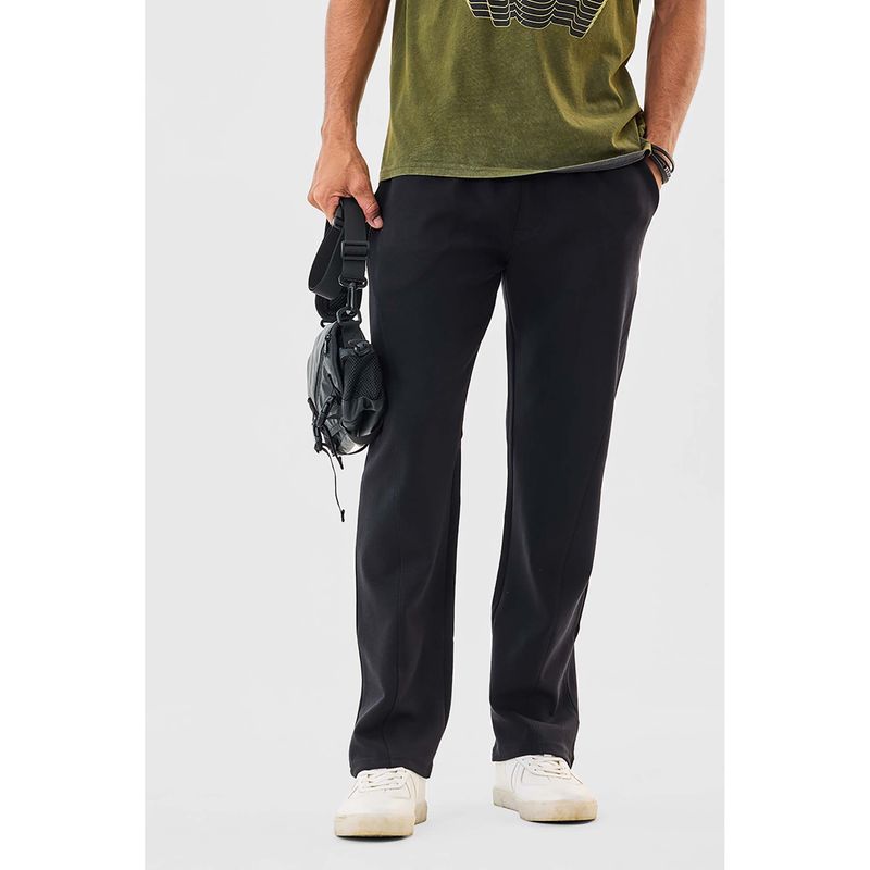 Snitch Mens Black Cotton Blend Solid Trackpant (36)