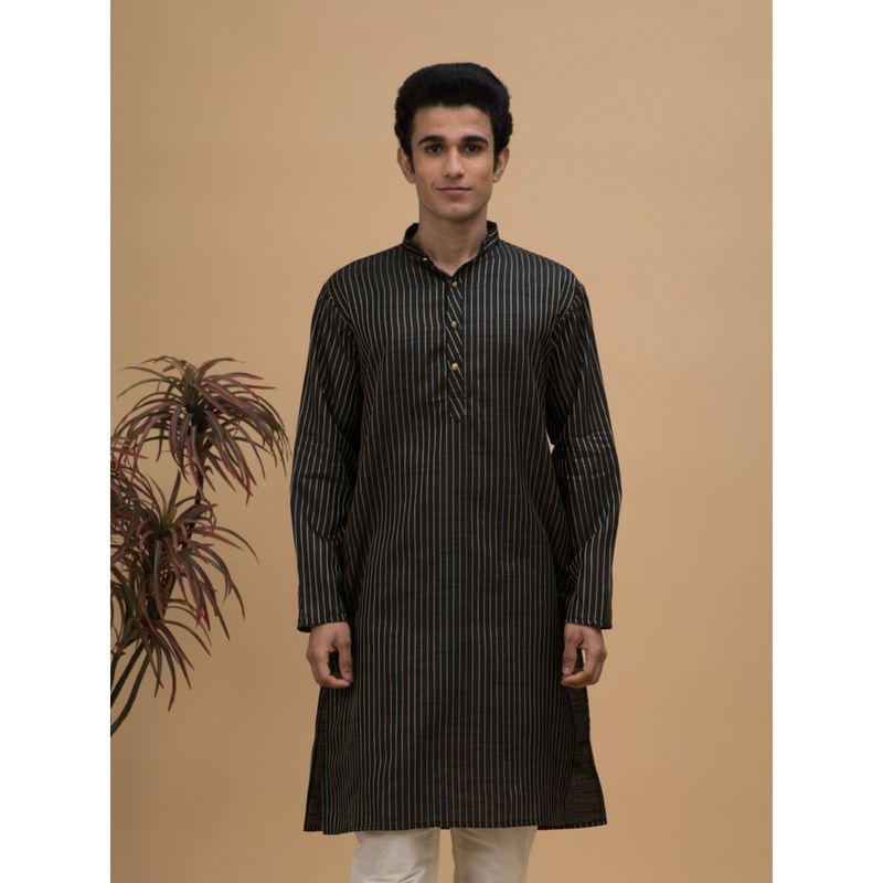 NEUDIS Men Black Dobby Cotton Blend Long Kurta (38)