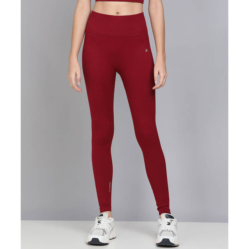 Kobo Maroon Ankle Length Sports Leggings (L)