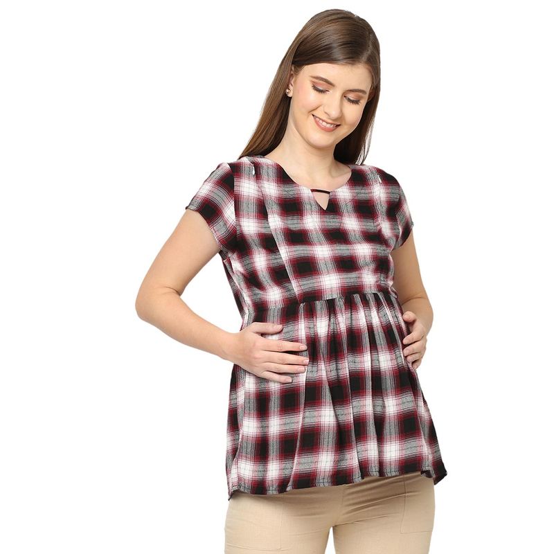 Mystere Paris Checkered Red Maternity Top (2XL)