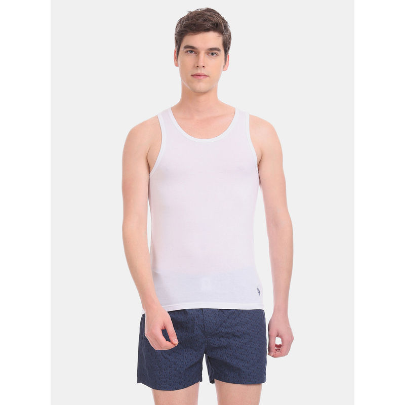U.S. POLO ASSN. White Solid Cotton Jersey Vest (S) White (S)