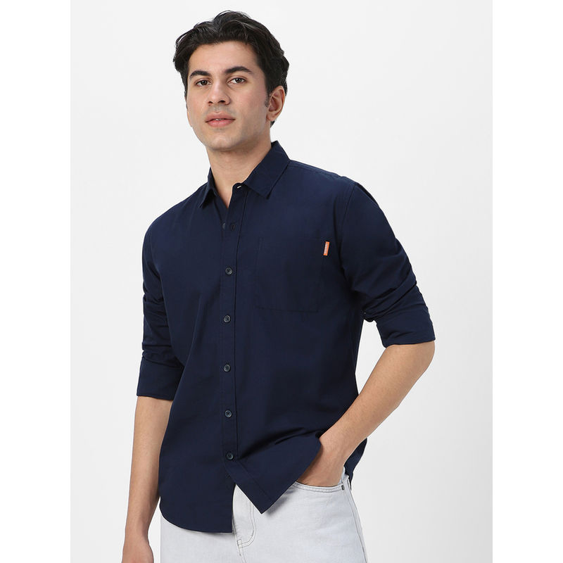 Urbano Fashion Mens Navy Blue Cotton Full Sleeve Regular Fit Solid Casual Shirt (XL)