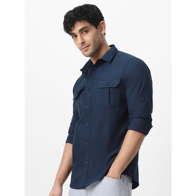 Urbano Fashion Mens Navy Blue Cotton Full Sleeve Regular Fit Solid Casual Shirt (S)